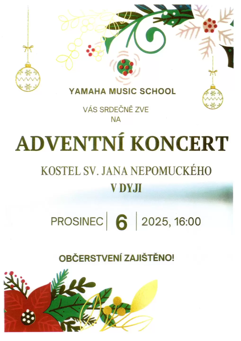 Pozvánka na adventní koncert do kostela v Dyji