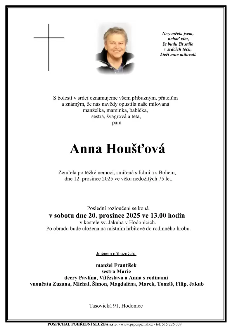 Rozloučení s naší drahou Annou Houšťovou